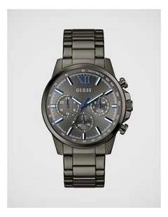 GUESS Mens Gunmetal-Tone Multifunction Watch