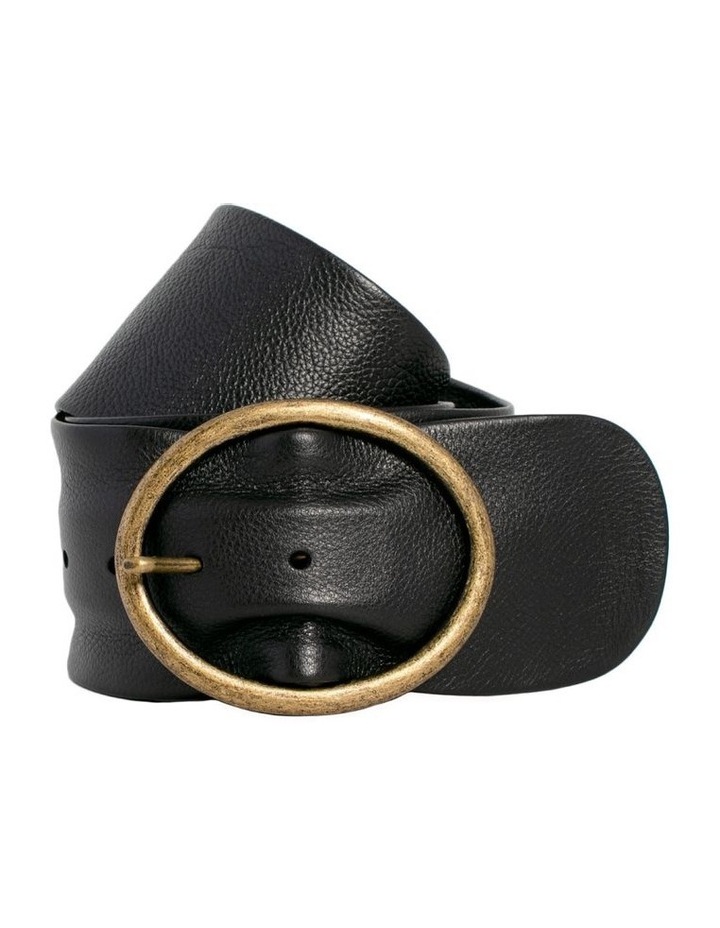 Peyton Leather Belt in Black/Brass Black