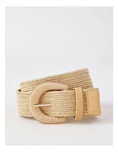 Large Buckle Stretch Woven Belt in Natural