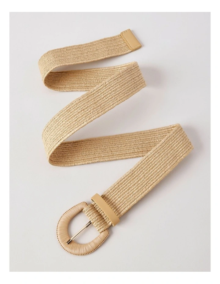 Large Buckle Stretch Woven Belt in Natural image 3