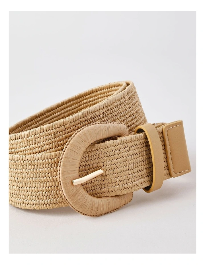 Large Buckle Stretch Woven Belt in Natural image 4
