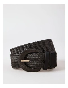 Large Buckle Stretch Woven Belt in Black