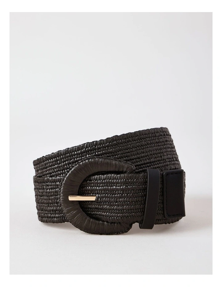 Large Buckle Stretch Woven Belt in Black image 1