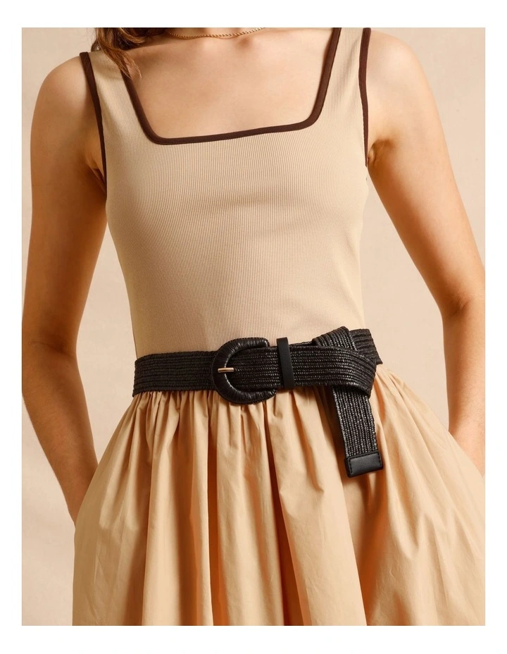 Large Buckle Stretch Woven Belt in Black image 2
