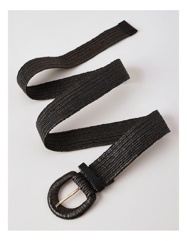 Large Buckle Stretch Woven Belt in Black image 3