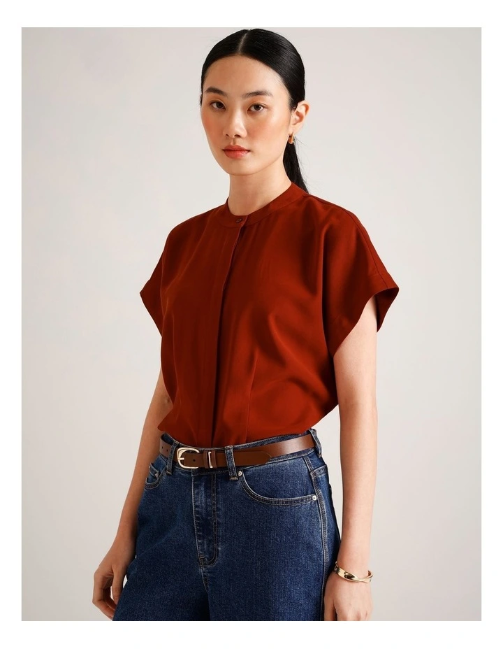 Curve Detail Buckle Belt in Tan image 2