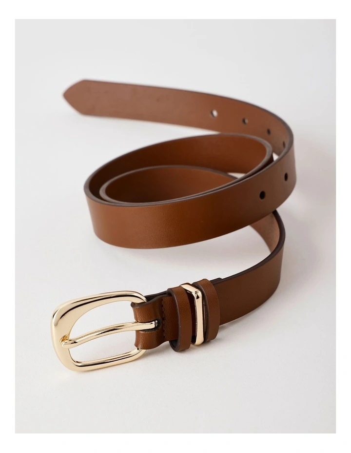 Curve Detail Buckle Belt in Tan image 3