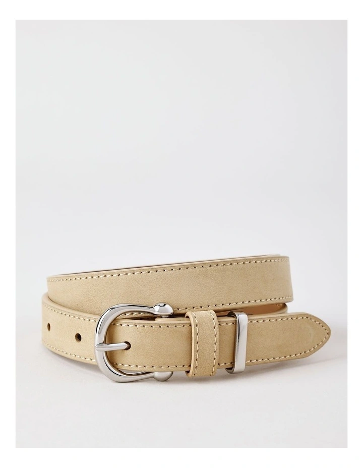 Curved Buckle Detail Belt in Camel Nubuk image 1