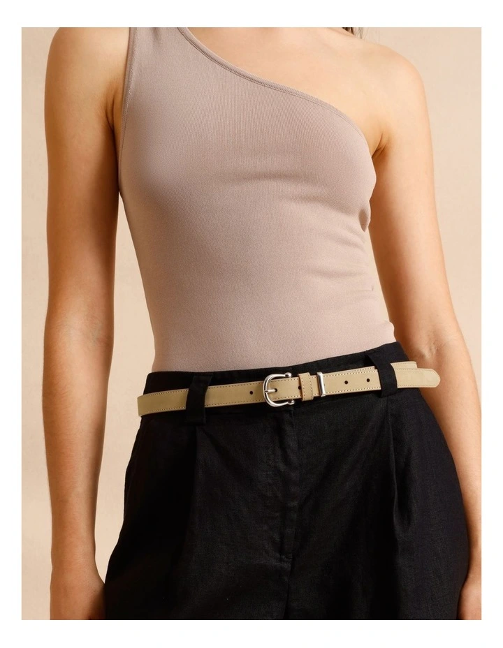 Curved Buckle Detail Belt in Camel Nubuk image 2