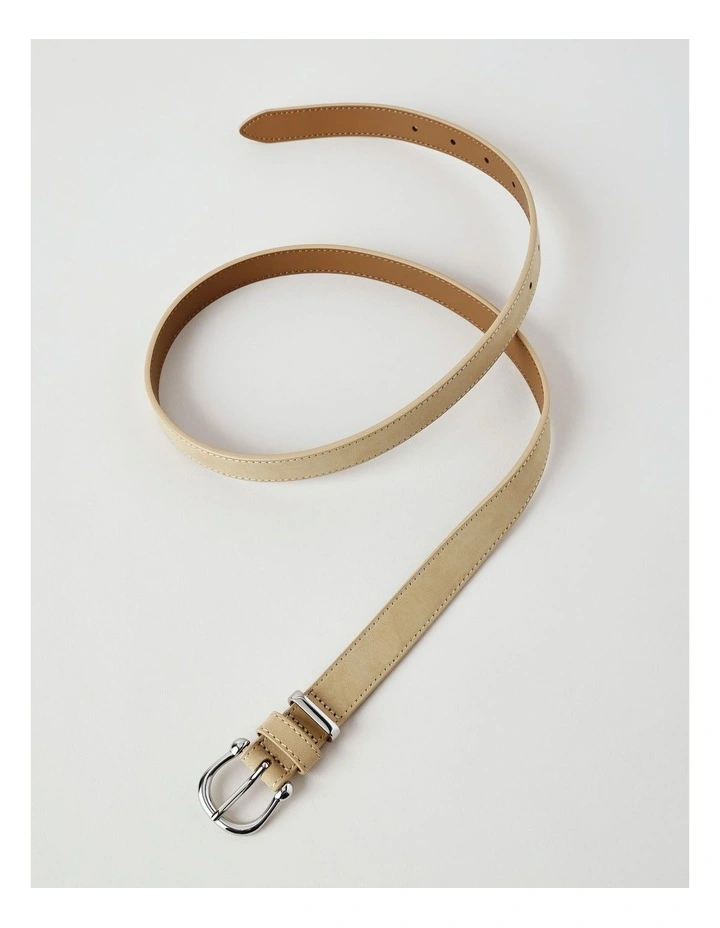 Curved Buckle Detail Belt in Camel Nubuk image 3