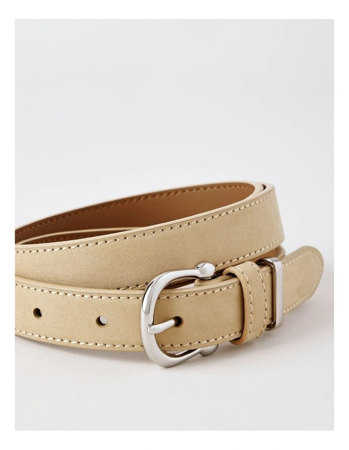 Curved Buckle Detail Belt in Camel Nubuk image 4