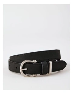 Curved Buckle Detail Belt in Black Nubuk