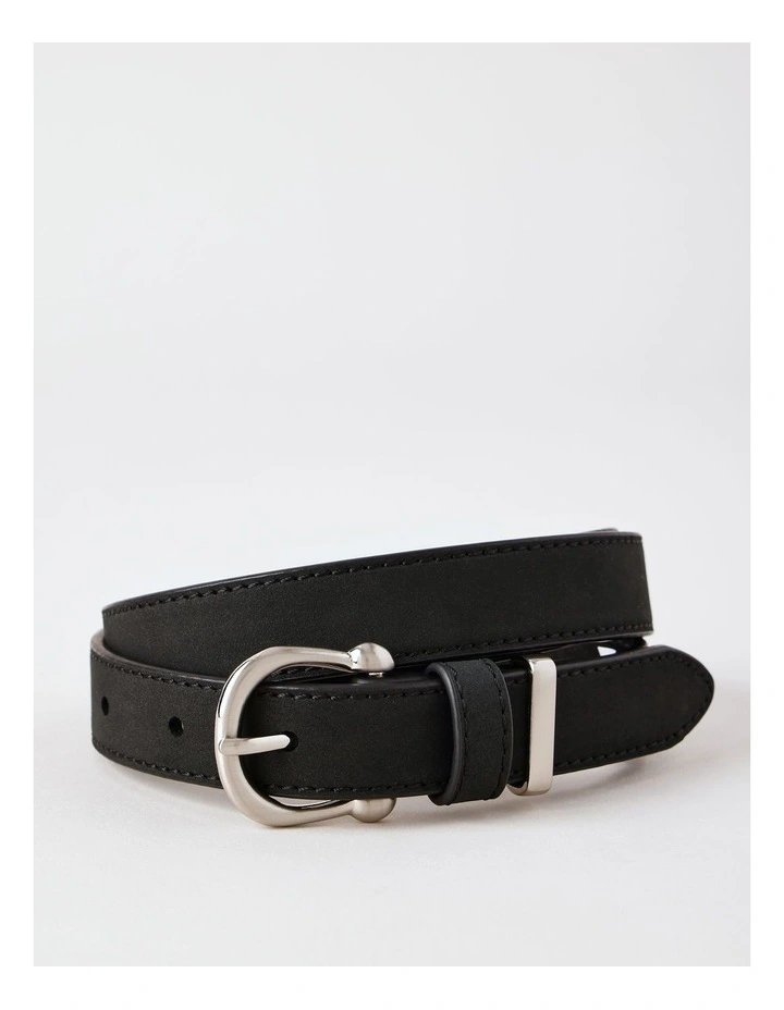 Curved Buckle Detail Belt in Black Nubuk image 1