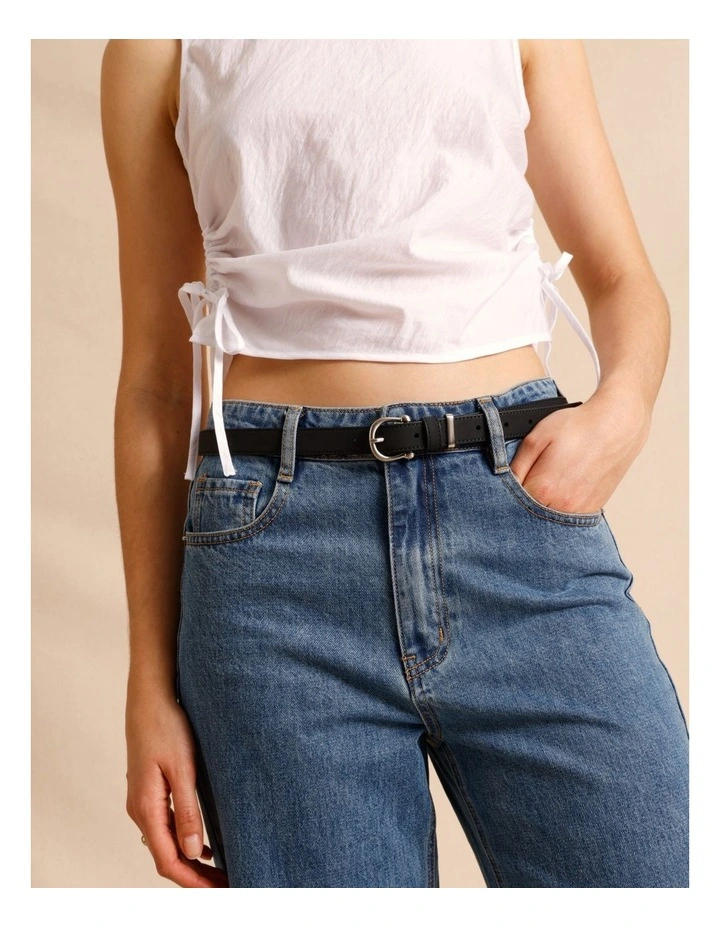 Curved Buckle Detail Belt in Black Nubuk image 2
