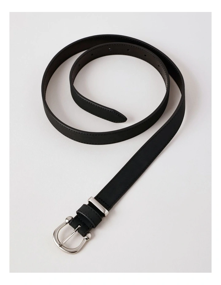 Curved Buckle Detail Belt in Black Nubuk image 3