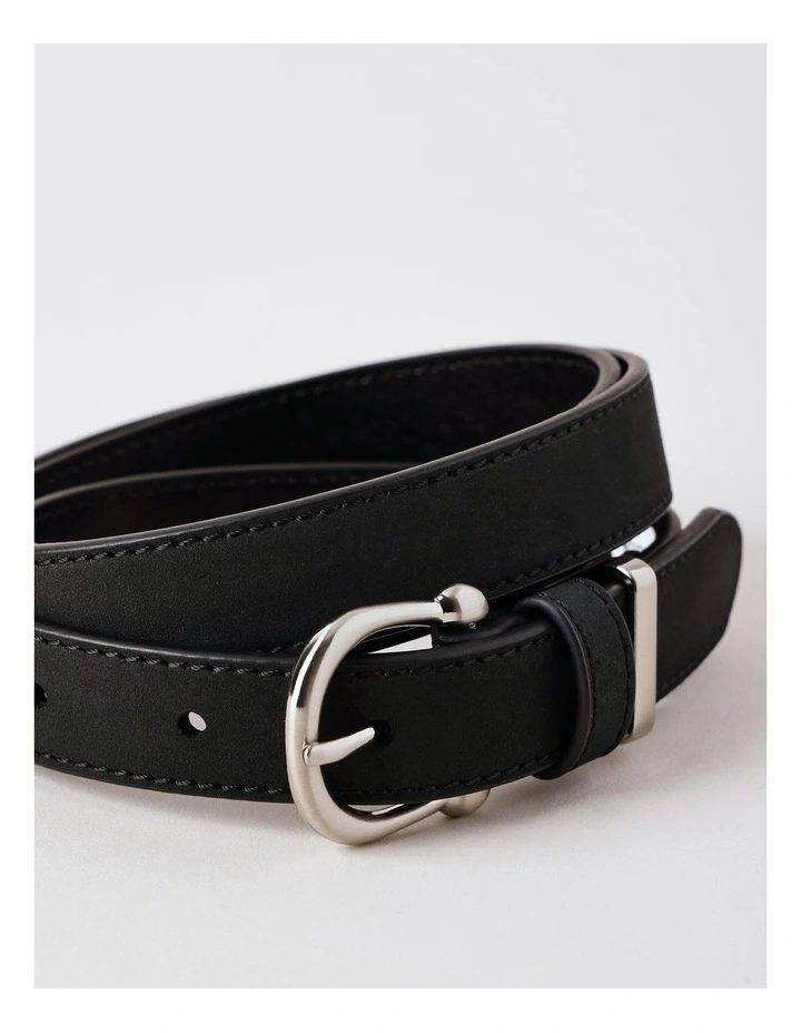 Curved Buckle Detail Belt in Black Nubuk image 4