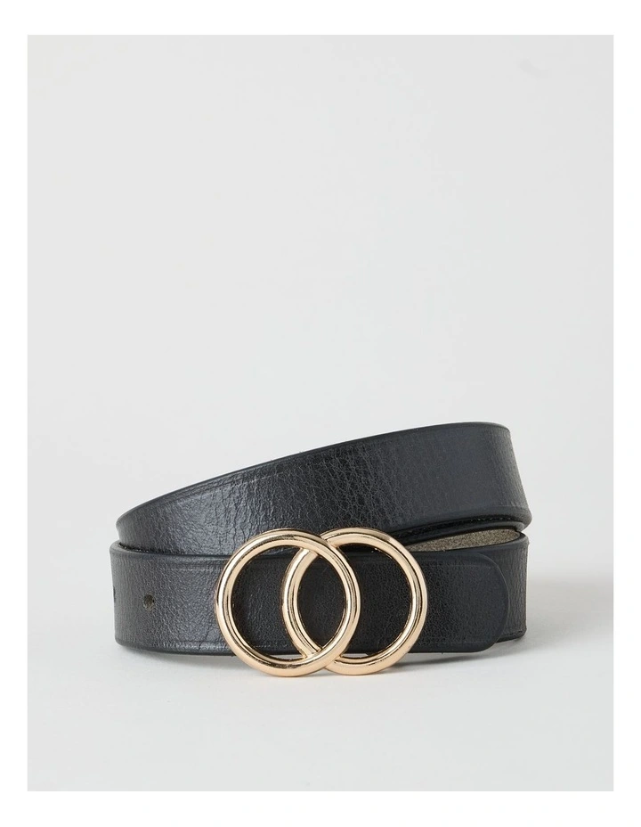 Brittany Double Ring Leather Belt in Black image 1