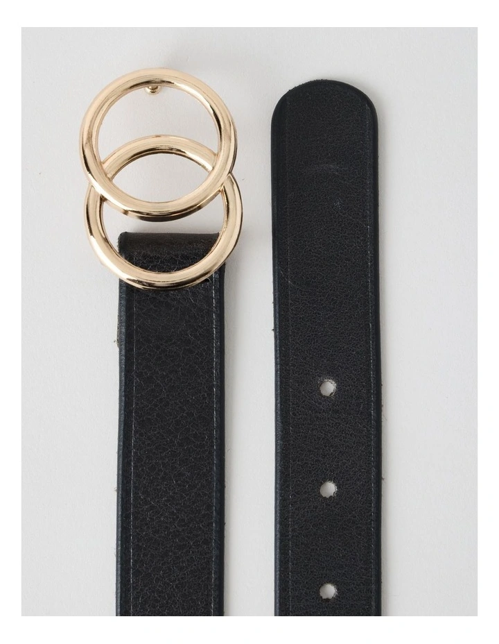 Brittany Double Ring Leather Belt in Black image 2