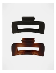 2 Pack Rectangle Matte Claw Clip in Tortoise