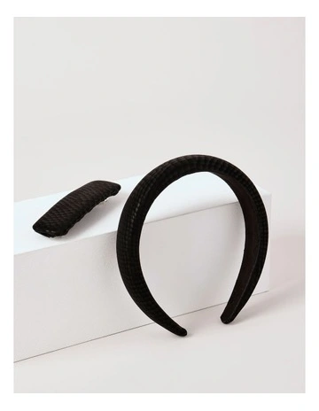 Peony Headband/Clip Set in Black