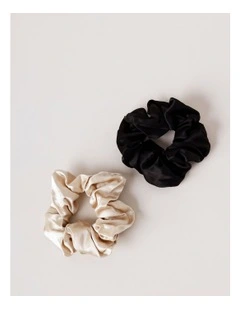 2 Pack Silk Scrunchie in Black/Oyster