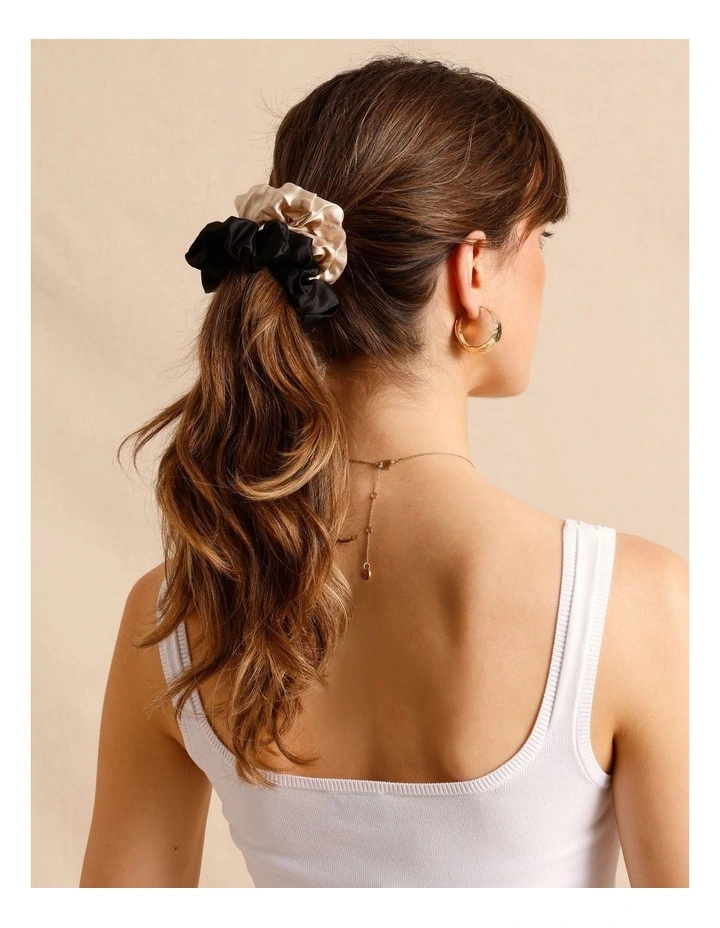 2 Pack Silk Scrunchie in Black/Oyster image 2