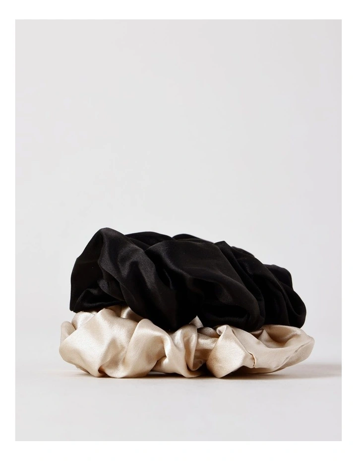 2 Pack Silk Scrunchie in Black/Oyster image 2