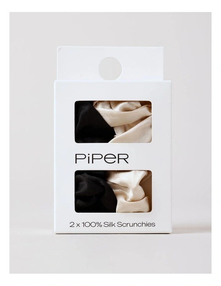 2 Pack Silk Scrunchie in Black/Oyster image 3