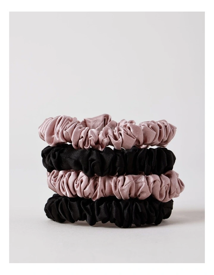 4 Pack Silk Scrunchie in Black/Blush image 2