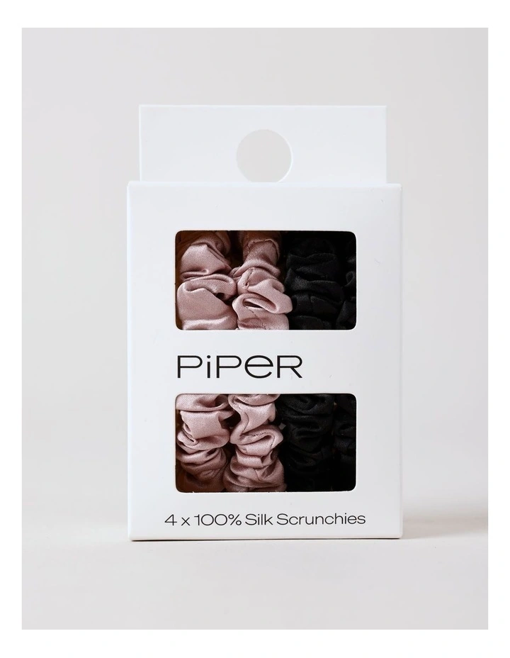 4 Pack Silk Scrunchie in Black/Blush image 3