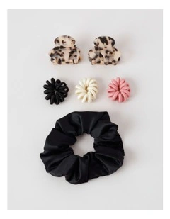 6 Piece Claw Scrunchie Hair Set in Assorted