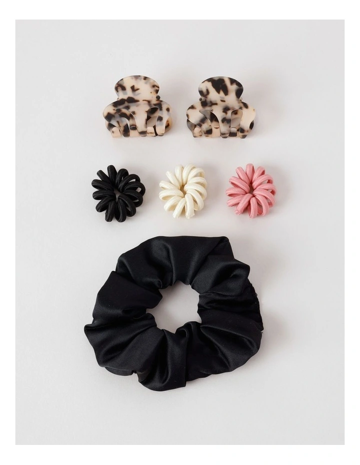 6 Piece Claw Scrunchie Hair Set in Assorted image 1