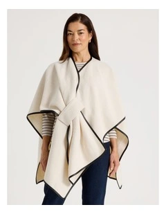 PU Trim Poncho in Cream