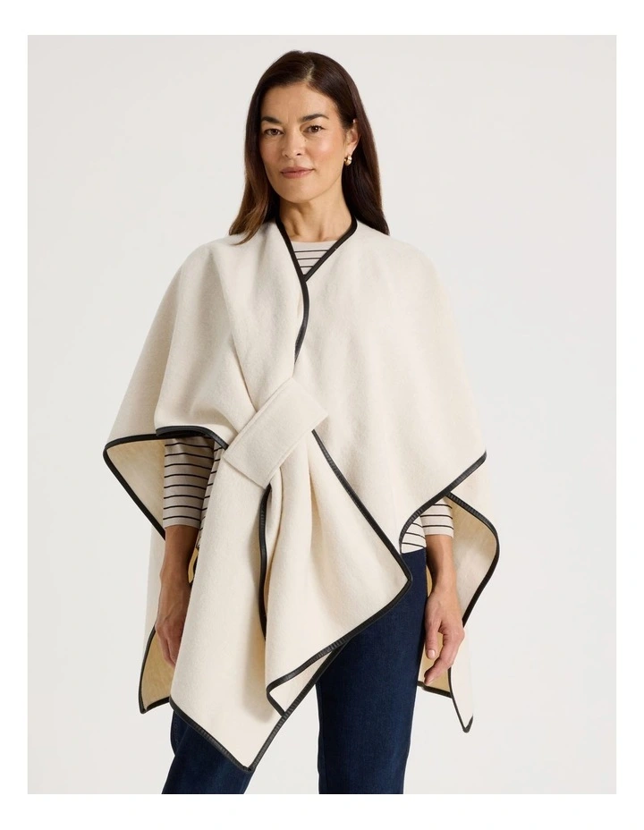 PU Trim Poncho in Cream image 1