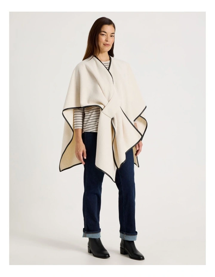 PU Trim Poncho in Cream image 2