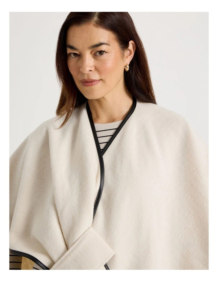 PU Trim Poncho in Cream image 3