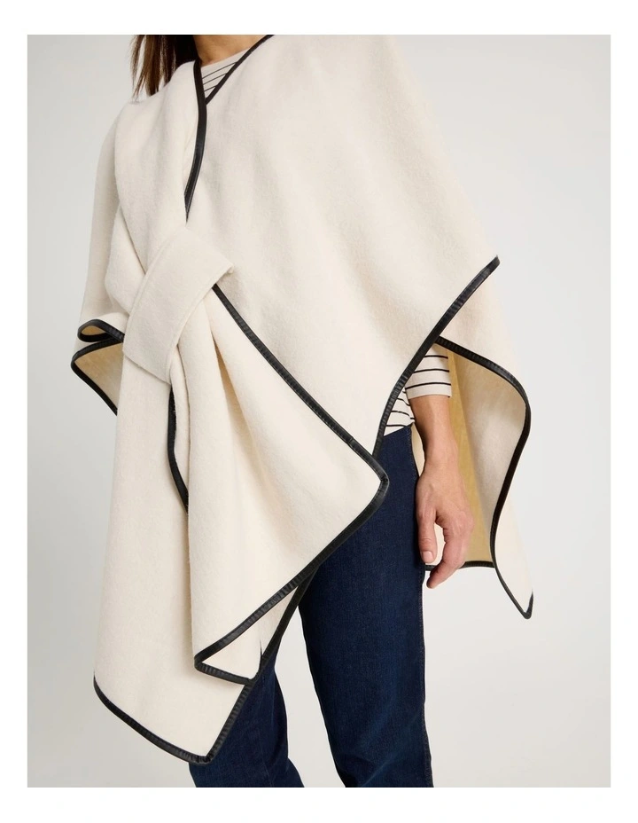 PU Trim Poncho in Cream image 4