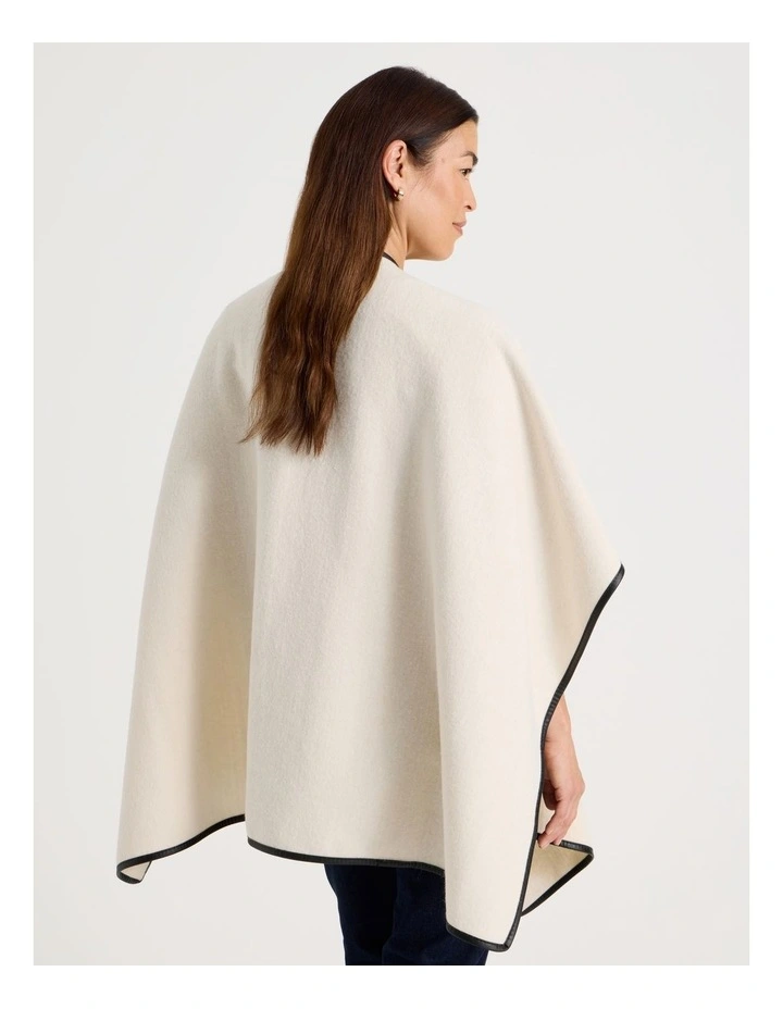 PU Trim Poncho in Cream image 5