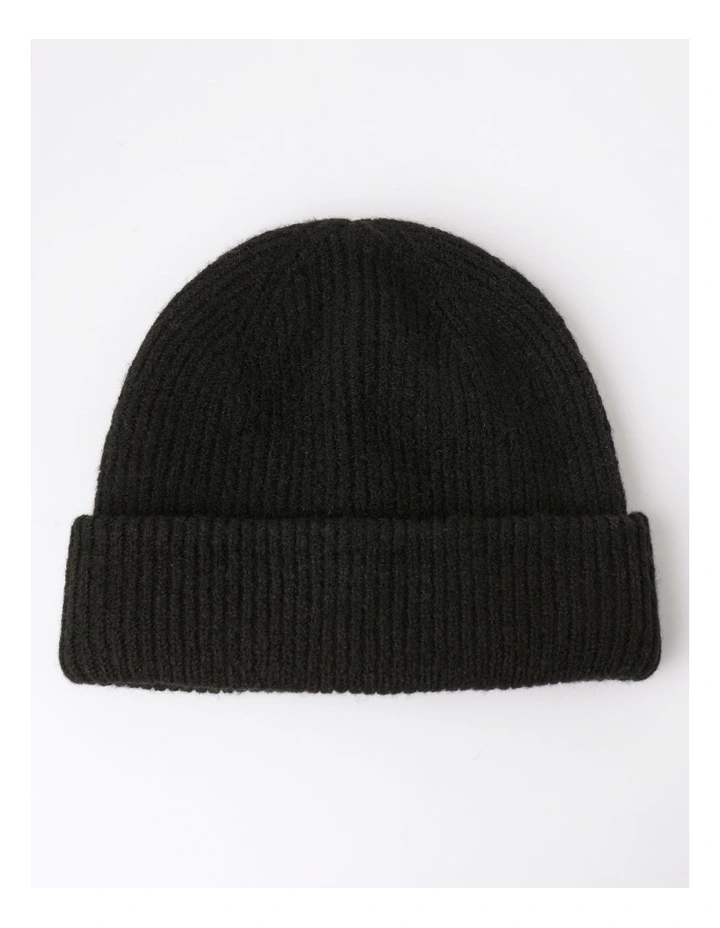 Rib Beanie in Black image 1