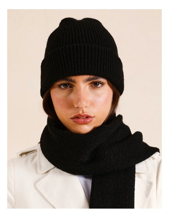 Rib Beanie in Black image 2
