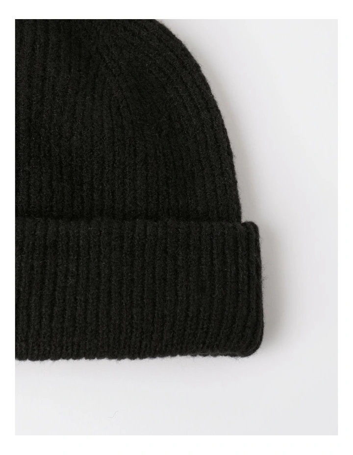 Rib Beanie in Black image 3
