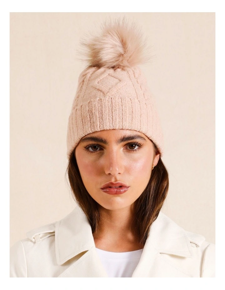 Cable Beanie With Pom image 4