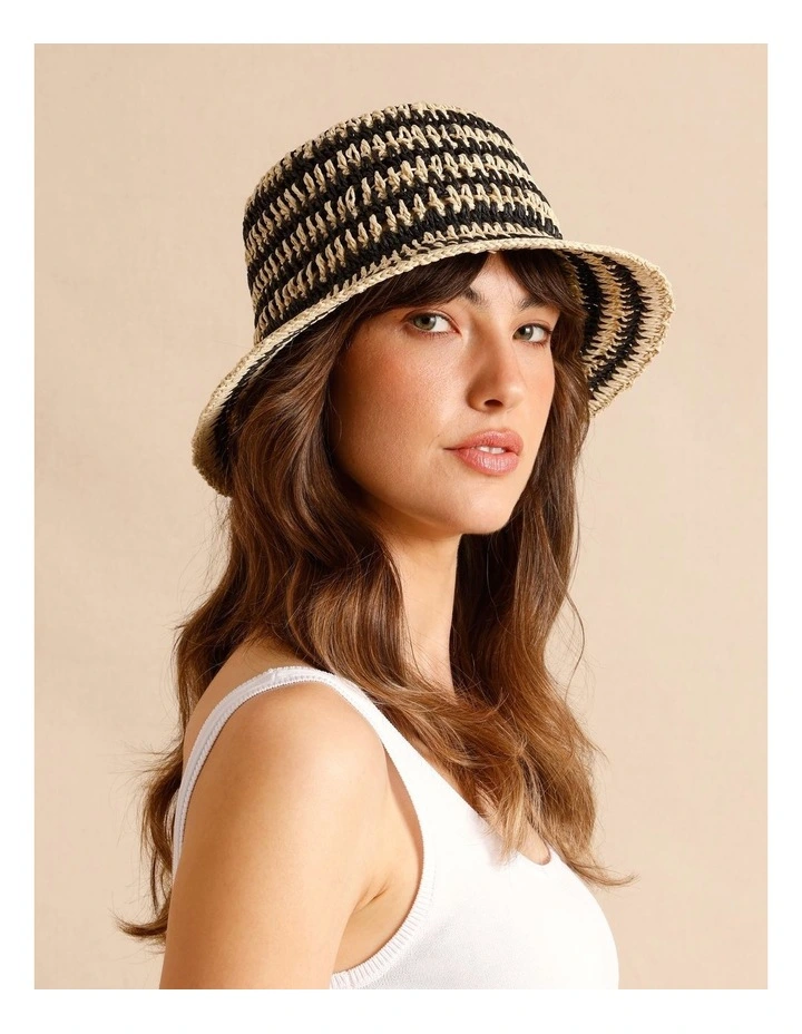 Stripe Bucket Hat in Black/Natural image 4