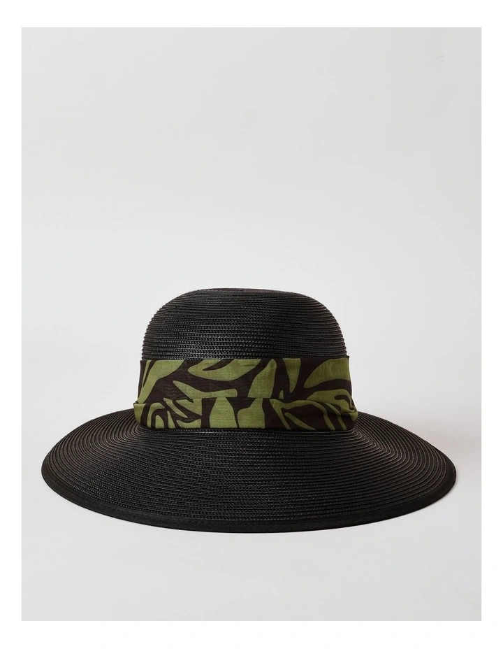 Scarf Detail Summer Hat in Black image 1