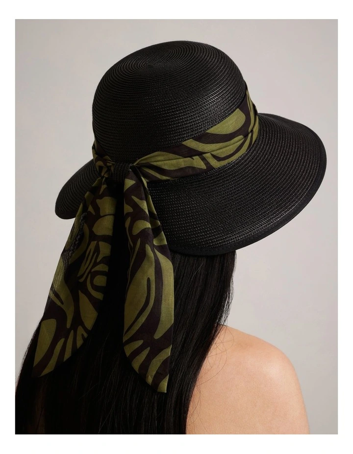 Scarf Detail Summer Hat in Black image 2