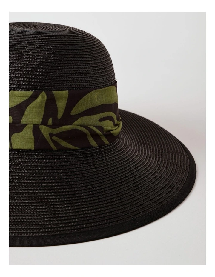 Scarf Detail Summer Hat in Black image 2