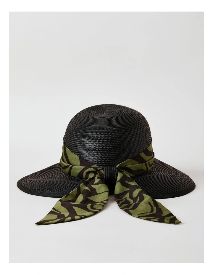 Scarf Detail Summer Hat in Black image 3