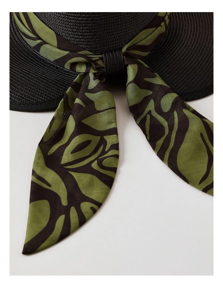 Scarf Detail Summer Hat in Black image 4