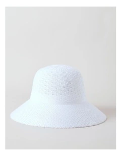 Knit Wide Brim Bucket in White