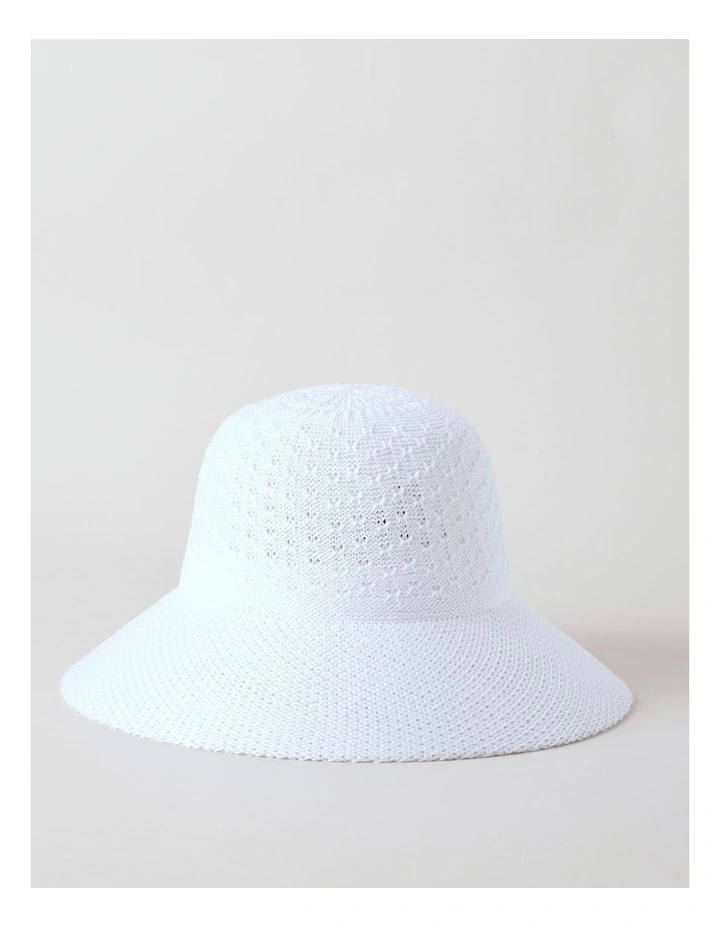 Knit Wide Brim Bucket in White image 1